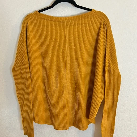 Urban Outfitters Out From Under Mustard Waffle Knit Twist Front Top - Picture 3 of 7
